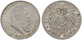 Deutsche Münzen und Medaillen ab 1871 
 Silbermünzen des Kaiserreiches 
 Bayern. Luitpold, Prinzregent 1911 
 5 Mark 1911 D. 90. Geburtstag. J. 50....