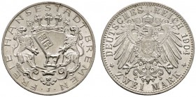 Deutsche Münzen und Medaillen ab 1871 
 Silbermünzen des Kaiserreiches 
 Bremen 
 2 Mark 1904 J. J. 59. fast Stempelglanz