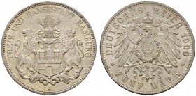 Deutsche Münzen und Medaillen ab 1871 
 Silbermünzen des Kaiserreiches 
 Hamburg 
 5 Mark 1900 J. J. 65. vorzüglich-prägefrisch