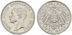 Deutsche Münzen und Medaillen ab 1871 
 Silbermünzen des Kaiserreiches 
 Hessen. Ernst Ludwig 1892-1918 
 2 Mark 1898 A. J. 72. sehr schön