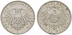 Deutsche Münzen und Medaillen ab 1871 
 Silbermünzen des Kaiserreiches 
 Lippe. Leopold IV. 1905-1918 
 Lübeck. 2 Mark 1901 A. J. 80. leichte Randf...