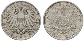 Deutsche Münzen und Medaillen ab 1871 
 Silbermünzen des Kaiserreiches 
 Lippe. Leopold IV. 1905-1918 
 2 Mark 1904 A. J. 81. minimale Randfehler, ...