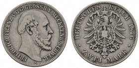Deutsche Münzen und Medaillen ab 1871 
 Silbermünzen des Kaiserreiches 
 Lippe. Leopold IV. 1905-1918 
 2 Mark 1876 A. J. 84. leichte Patina, schön...