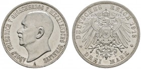 Deutsche Münzen und Medaillen ab 1871 
 Silbermünzen des Kaiserreiches 
 Mecklenburg-Strelitz. Adolf Friedrich V. 1904-1914 
 3 Mark 1913 A. 65. Ge...