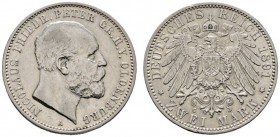Deutsche Münzen und Medaillen ab 1871 
 Silbermünzen des Kaiserreiches 
 Oldenburg. Nicolaus Friedrich Peter 1853-1900 
 2 Mark 1891 A. J. 93. winz...