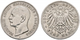Deutsche Münzen und Medaillen ab 1871 
 Silbermünzen des Kaiserreiches 
 Oldenburg. Friedrich August 1900-1918 
 5 Mark 1900 A. J. 95. minimale Ran...