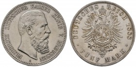 Deutsche Münzen und Medaillen ab 1871 
 Silbermünzen des Kaiserreiches 
 Preußen. Friedrich III. 1888 
 5 Mark 1888 A. J. 99. leichte Tönung, winzi...