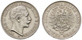 Deutsche Münzen und Medaillen ab 1871 
 Silbermünzen des Kaiserreiches 
 Preußen. Wilhelm II. 1888-1918 
 2 Mark 1888 A. J. 100. kleine Randfehler ...
