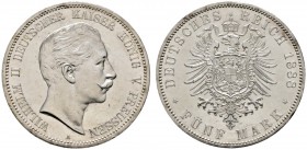 Deutsche Münzen und Medaillen ab 1871 
 Silbermünzen des Kaiserreiches 
 Preußen. Wilhelm II. 1888-1918 
 5 Mark 1888 A. J. 101. minimale Randfehle...