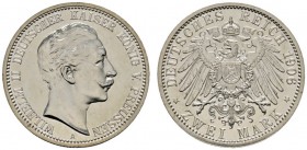 Deutsche Münzen und Medaillen ab 1871 
 Silbermünzen des Kaiserreiches 
 Preußen. Wilhelm II. 1888-1918 
 2 Mark 1906 A. J. 102. Auflage: 85 Exempl...