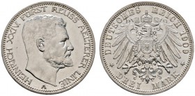 Deutsche Münzen und Medaillen ab 1871 
 Silbermünzen des Kaiserreiches 
 Reuß-ältere Linie. Heinrich XXIV. 1902-1918 
 3 Mark 1909 A. J. 119. vorzü...