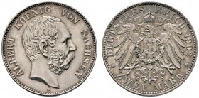 Deutsche Münzen und Medaillen ab 1871 
 Silbermünzen des Kaiserreiches 
 Sachsen. Albert 1873-1902 
 2 Mark 1902 E. J. 124. feine Patina, vorzüglic...