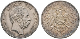 Deutsche Münzen und Medaillen ab 1871 
 Silbermünzen des Kaiserreiches 
 Sachsen. Albert 1873-1902 
 5 Mark 1902 E. Auf seinen Tod. J. 128. feine P...