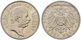 Deutsche Münzen und Medaillen ab 1871 
 Silbermünzen des Kaiserreiches 
 Sachsen. Georg 1902-1904 
 5 Mark 1904 E. Auf seinen Tod. J. 133. leichte ...