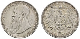 Deutsche Münzen und Medaillen ab 1871 
 Silbermünzen des Kaiserreiches 
 Sachsen-Meiningen. Georg II. 1866-1915 
 2 Mark 1902 D. Bart berührt Perlk...