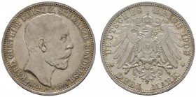 Deutsche Münzen und Medaillen ab 1871 
 Silbermünzen des Kaiserreiches 
 Schwarzburg-Sondershausen. Karl Günther 1880-1909 
 3 Mark 1909 A. Auf sei...
