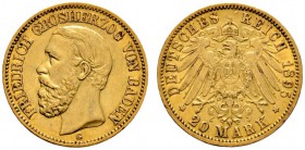 Deutsche Münzen und Medaillen ab 1871 
 Reichsgoldmünzen 
 Baden. Friedrich I. 1852-1907 
 20 Mark 1895 G. J. 189. sehr schön-vorzüglich