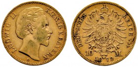 Deutsche Münzen und Medaillen ab 1871 
 Reichsgoldmünzen 
 Bayern. Ludwig II. 1864-1886 
 10 Mark 1872 D. J. 193. sehr schön