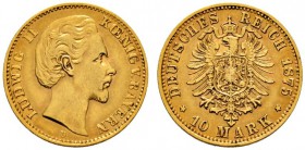 Deutsche Münzen und Medaillen ab 1871 
 Reichsgoldmünzen 
 Bayern. Ludwig II. 1864-1886 
 10 Mark 1875 D. J. 196. minimaler Randfehler, sehr schön/...