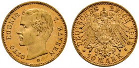 Deutsche Münzen und Medaillen ab 1871 
 Reichsgoldmünzen 
 Bayern. Otto 1886-1913 
 10 Mark 1912 D. J. 201. vorzüglich-prägefrisch