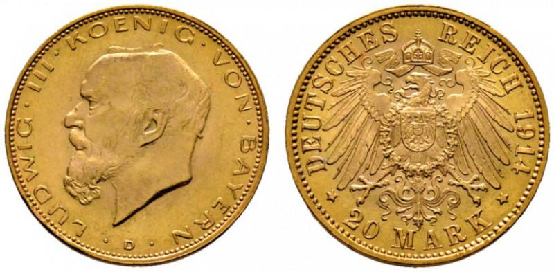 Deutsche Münzen und Medaillen ab 1871 
 Reichsgoldmünzen 
 Bayern. Ludwig III....