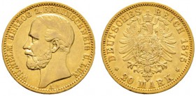 Deutsche Münzen und Medaillen ab 1871 
 Reichsgoldmünzen 
 Braunschweig. Wilhelm 1831-1884 
 20 Mark 1875 A. J. 203. winzige Randfehler, sehr schön...