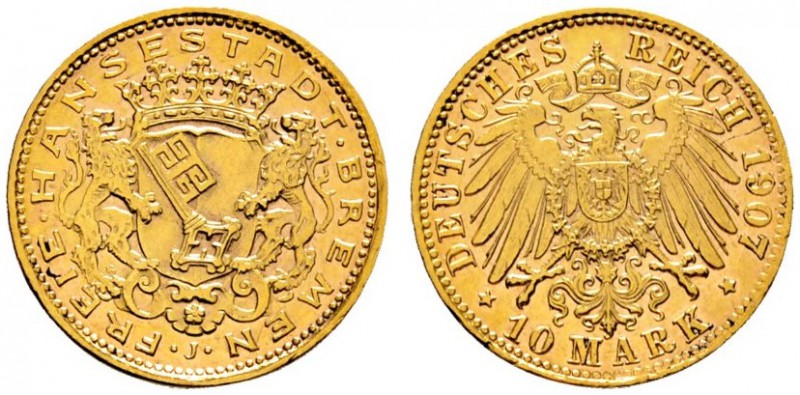 Deutsche Münzen und Medaillen ab 1871 
 Reichsgoldmünzen 
 Bremen 
 10 Mark 1...