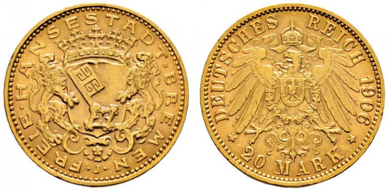 Deutsche Münzen und Medaillen ab 1871 
 Reichsgoldmünzen 
 Bremen 
 20 Mark 1...