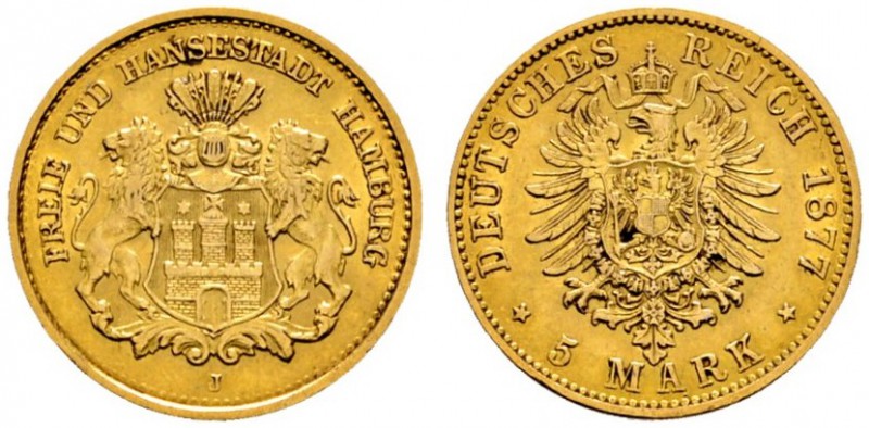 Deutsche Münzen und Medaillen ab 1871 
 Reichsgoldmünzen 
 Hamburg 
 5 Mark 1...