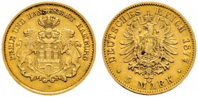 Deutsche Münzen und Medaillen ab 1871 
 Reichsgoldmünzen 
 Hamburg 
 5 Mark 1877 J. J. 208. sehr schön-vorzüglich