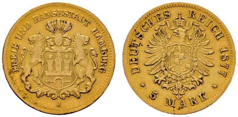 Deutsche Münzen und Medaillen ab 1871 
 Reichsgoldmünzen 
 Hamburg 
 5 Mark 1...