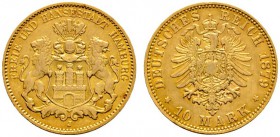 Deutsche Münzen und Medaillen ab 1871 
 Reichsgoldmünzen 
 Hamburg 
 10 Mark 1879 J. J. 209. sehr schön