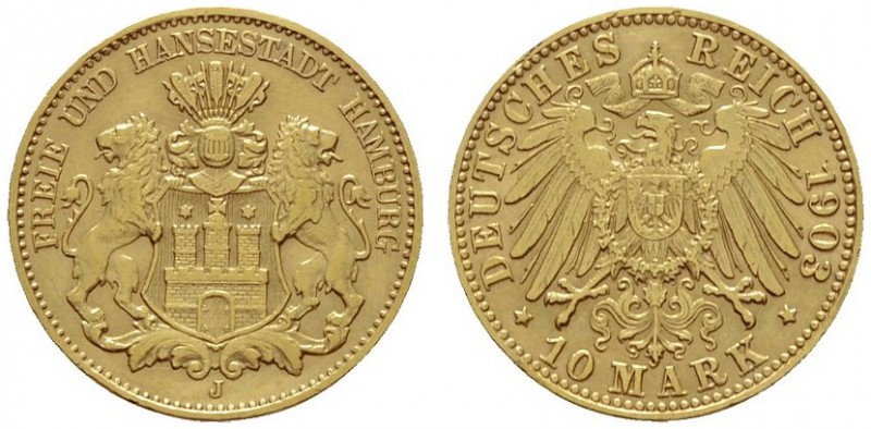 Deutsche Münzen und Medaillen ab 1871 
 Reichsgoldmünzen 
 Hamburg 
 10 Mark ...