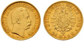 Deutsche Münzen und Medaillen ab 1871 
 Reichsgoldmünzen 
 Hessen. Ludwig III. 1848-1877 
 20 Mark 1874 H. J. 217. seltener Einzeltyp, kleine Kratz...