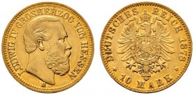 Deutsche Münzen und Medaillen ab 1871 
 Reichsgoldmünzen 
 Hessen. Ludwig IV. 1877-1892 
 10 Mark 1878 H. J. 219. sehr schön-vorzüglich