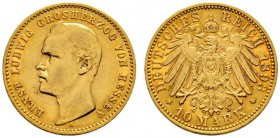 Deutsche Münzen und Medaillen ab 1871 
 Reichsgoldmünzen 
 Hessen. Ernst Ludwig 1892-1918 
 10 Mark 1893 A. J. 222. seltener Einzeltyp, sehr schön-...