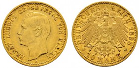 Deutsche Münzen und Medaillen ab 1871 
 Reichsgoldmünzen 
 Hessen. Ernst Ludwig 1892-1918 
 10 Mark 1898 A. J. 224. selten, sehr schön