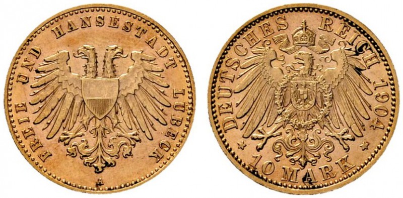 Deutsche Münzen und Medaillen ab 1871 
 Reichsgoldmünzen 
 Lübeck 
 10 Mark 1...