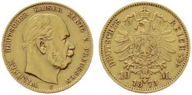 Deutsche Münzen und Medaillen ab 1871 
 Reichsgoldmünzen 
 Preußen. Wilhelm I. 1861-1888 
 10 Mark 1873 C. J. 242. sehr schön