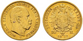 Deutsche Münzen und Medaillen ab 1871 
 Reichsgoldmünzen 
 Preußen. Wilhelm I. 1861-1888 
 20 Mark 1872 C. J. 243. winziger Randfehler, sehr schön-...