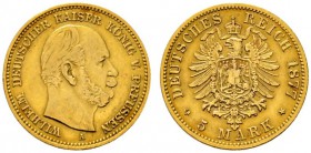 Deutsche Münzen und Medaillen ab 1871 
 Reichsgoldmünzen 
 Preußen. Wilhelm I. 1861-1888 
 5 Mark 1877 A. J. 244. sehr schön/sehr schön-vorzüglich...
