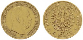 Deutsche Münzen und Medaillen ab 1871 
 Reichsgoldmünzen 
 Preußen. Wilhelm I. 1861-1888 
 5 Mark 1877 B. J. 244. winzige Henkelspur, sehr schön...