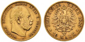 Deutsche Münzen und Medaillen ab 1871 
 Reichsgoldmünzen 
 Preußen. Wilhelm I. 1861-1888 
 10 Mark 1880 A. J. 245. sehr schön