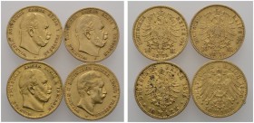 Deutsche Münzen und Medaillen ab 1871 
 Reichsgoldmünzen 
 Preußen. Wilhelm I. 1861-1888 
 Lot (4 Stücke): 10 Mark 1872 C, 1873 A und 1875 A. Dazu:...