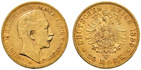 Deutsche Münzen und Medaillen ab 1871 
 Reichsgoldmünzen 
 Preußen. Wilhelm II. 1888-1918 
 20 Mark 1889 A. J. 250. sehr schön-vorzüglich