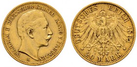 Deutsche Münzen und Medaillen ab 1871 
 Reichsgoldmünzen 
 Preußen. Wilhelm II. 1888-1918 
 20 Mark 1891 A. J. 252. sehr schön