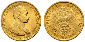 Deutsche Münzen und Medaillen ab 1871 
 Reichsgoldmünzen 
 Preußen. Wilhelm II. 1888-1918 
 20 Mark 1914 A. Uniform. J. 253. vorzüglich-Stempelglan...