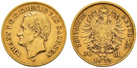 Deutsche Münzen und Medaillen ab 1871 
 Reichsgoldmünzen 
 Sachsen. Johann 1854-1873 
 20 Mark 1873 E. J. 259. sehr schön