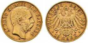 Deutsche Münzen und Medaillen ab 1871 
 Reichsgoldmünzen 
 Sachsen. Johann 1854-1873 
 10 Mark 1896 E. J. 263. winzige Randfehler, gutes sehr schön...