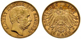 Deutsche Münzen und Medaillen ab 1871 
 Reichsgoldmünzen 
 Sachsen. Johann 1854-1873 
 10 Mark 1902 E. J. 263. fast vorzüglich